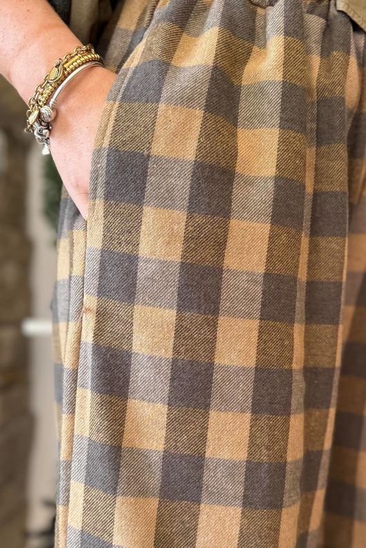 Nora Brushed Cotton Gingham Kick Pant Deep Olive